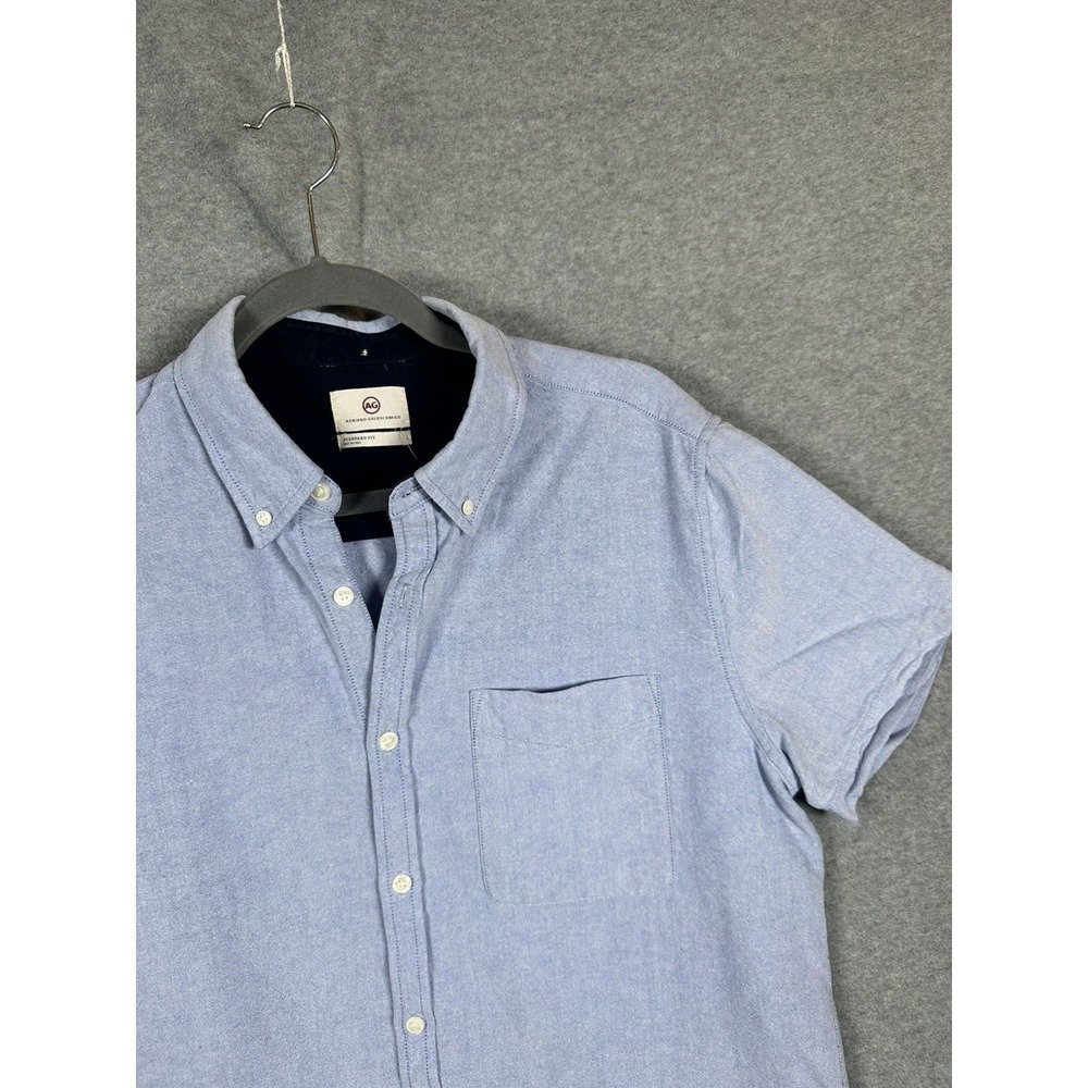 AG Adriano Goldschmied Men's Large Blue Chambray Shirt Short Sleeve Button Down - Picture 2 of 7